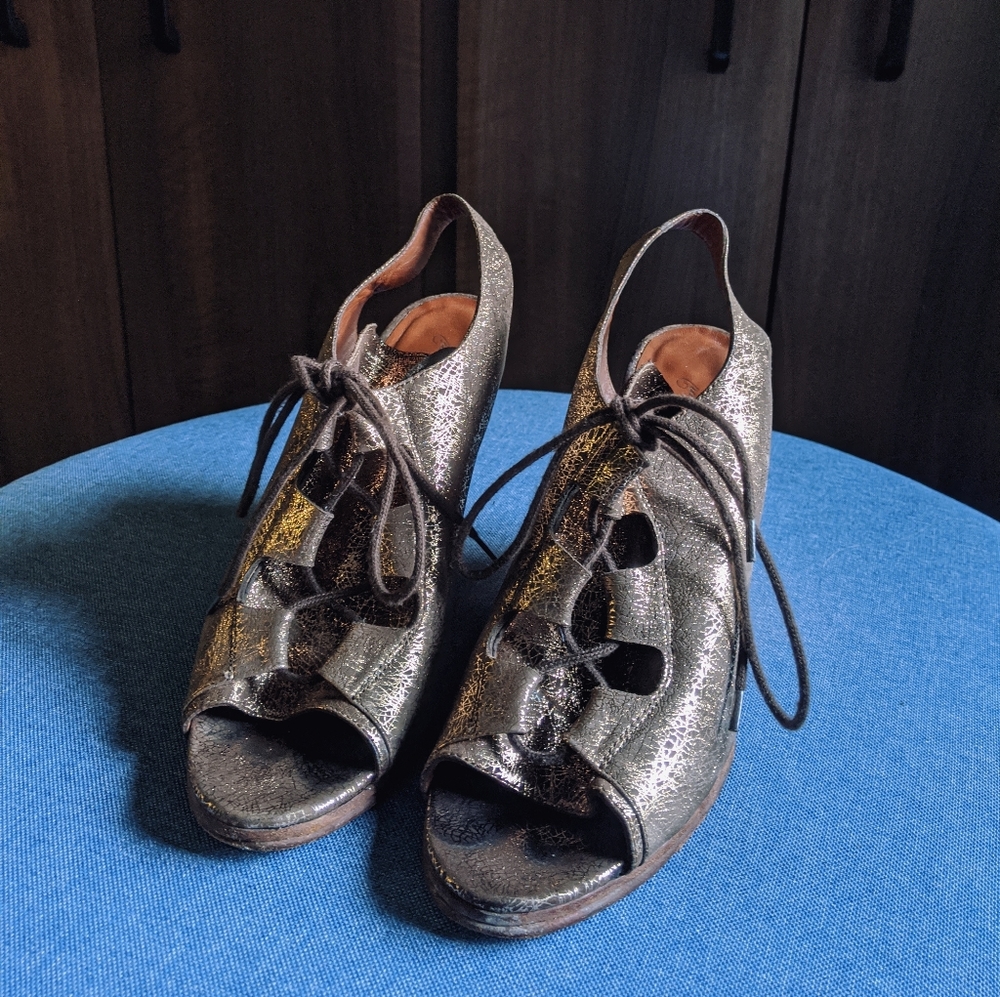 Rachel Comey metallic bronze lace up wedges